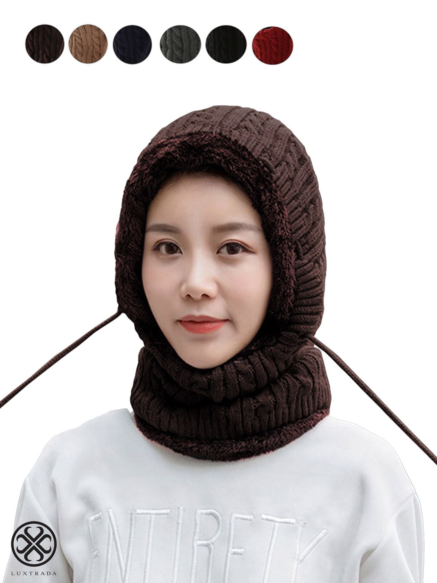 Winter Warm Knit Hat Scarf Set Men Women Kids Ear Head Neck Cover Ski Beanie Cap 