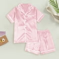 thumbnail image 2 of Ruyang 2-Piece Summer Pjs for Boys Girls Satin Button Down Tshirt Sets Short Sleeve Top & Shorts Silk Pajamas Outfits, 2 of 6