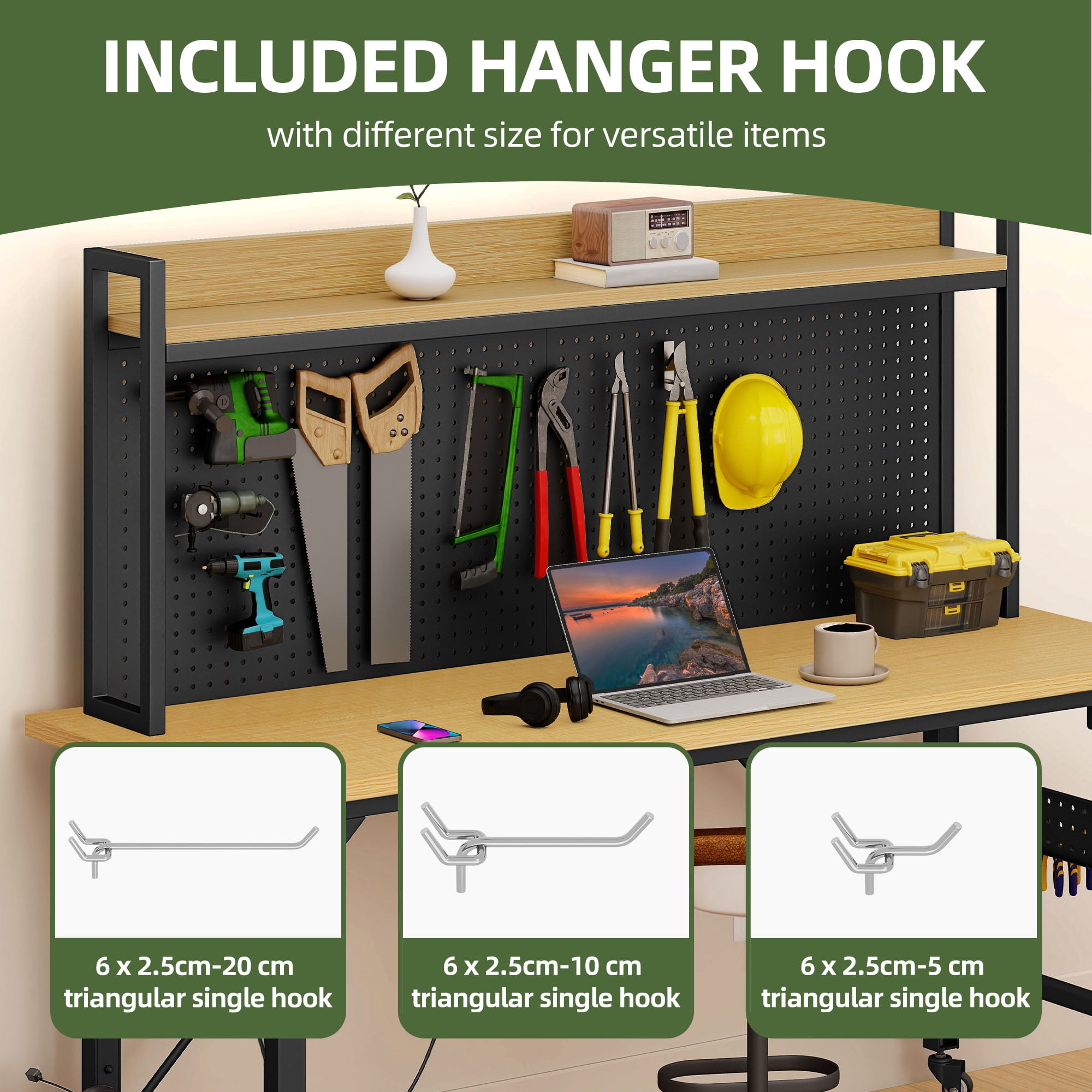 Uforic Multifunctional Workbench with Pegboard Worktable w/ Power Outlets and Wheels