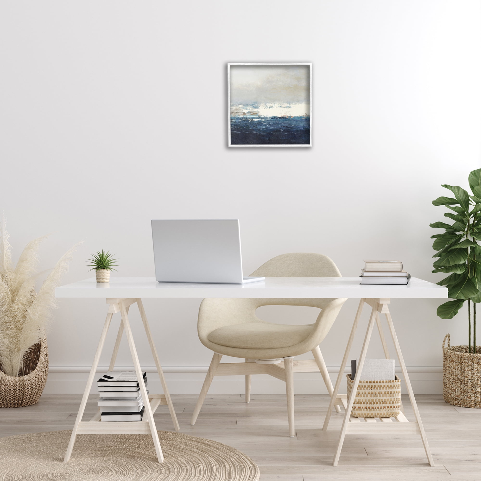 Stupell Industries Abstract Ocean Tide Abstract Painting White Framed Art Print Wall Art, 17 x 17