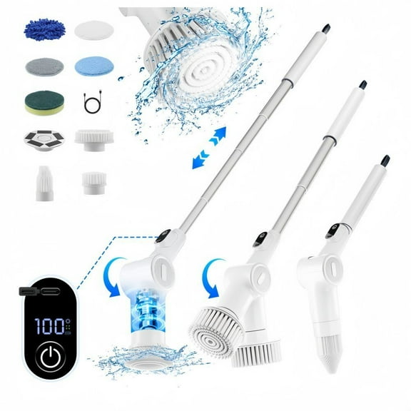 Electric Spin Scrubber, 2025 Upgraded Cordless Cleaning Brush with 8 Replace