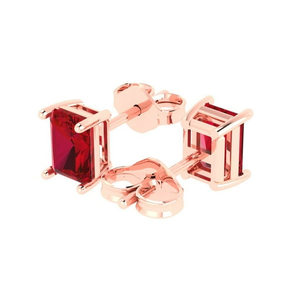 1.0 Ct Emerald Cut Studs Pink Tourmaline 14K Rose Solid Solid Gold Everyday Dainty Earrings Push Back