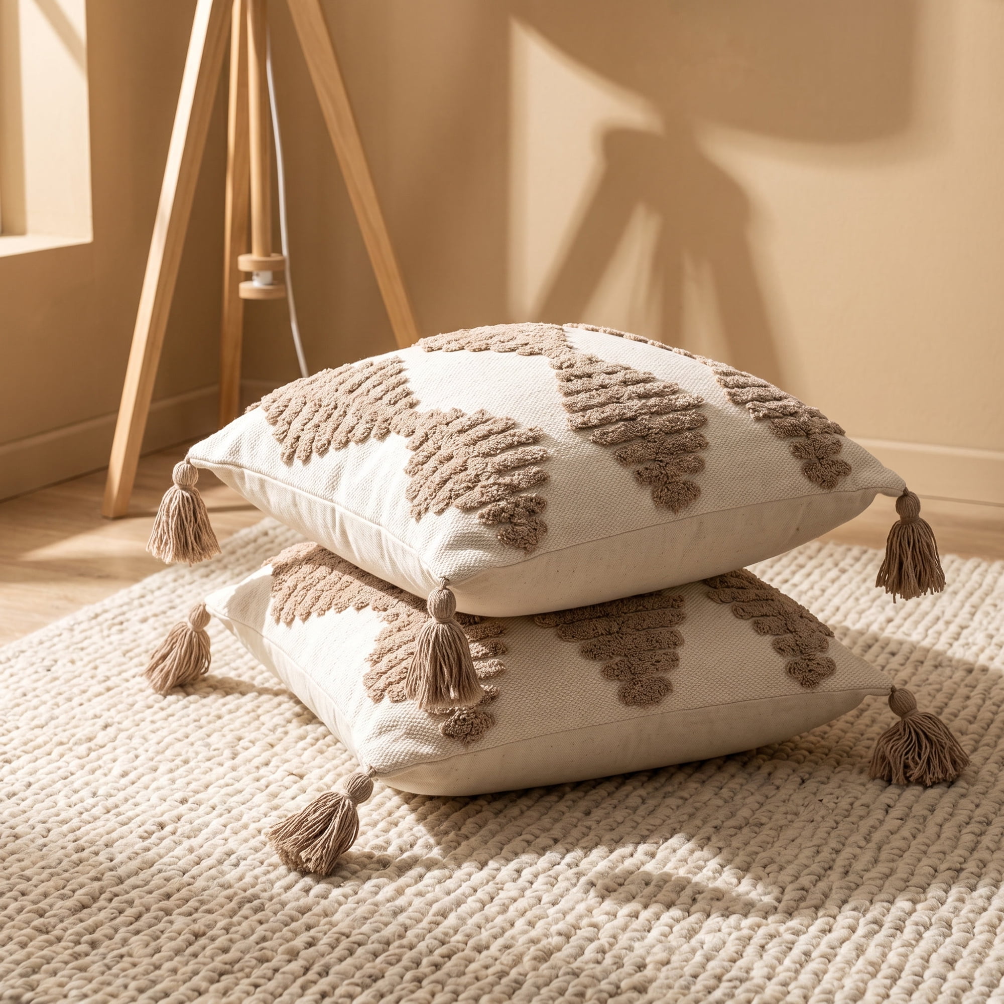 Unique Bargains 3D Tufted Geometric Boho Throw Pillow Covers Decor Cases Brown 18"x18"