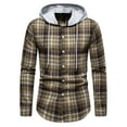 thumbnail image 2 of Patlollav Men Casual Patchwork Fashion Plaid Hooded Button Long Sleeve Shirt Blouse Yellow S, 2 of 4