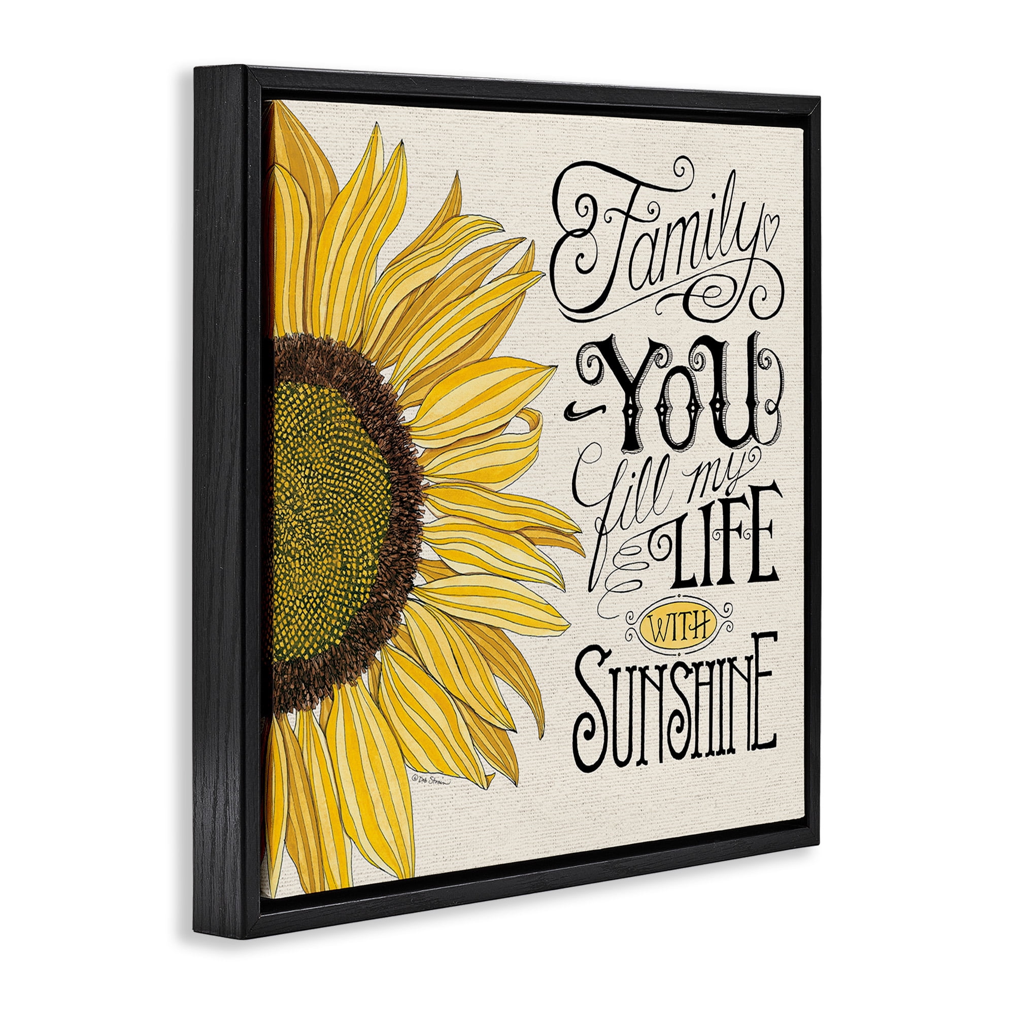 Stupell Industries Inspiring Sunflower Family Phrase Inspirational Painting Black Floater Framed Canvas Art Print Wall Art, 18 x 18