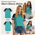 thumbnail image 6 of TEMOFON Womens Top Baseball Shirts Workout Tee shirts for Woman Color Block Blouse Lightblue Lightweight Basic Tshirts, 6 of 8