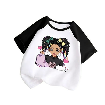 Yuncity Toddler Kids Tops Short Sleeve Crew Neck Cartoon Print Summer Cute Outdoor Sport Daily Wear Boys Girls Tshirts Size 11-12 Years Black