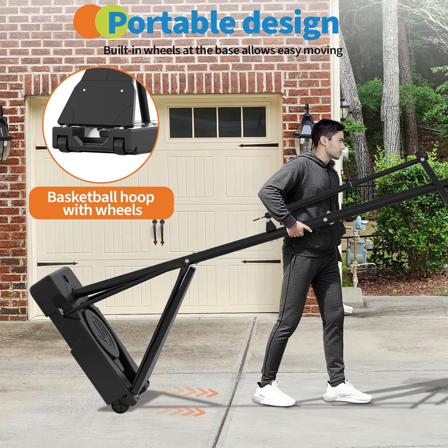 Historyli 52 Inch Basketball Hoop,Height Adjustable Basketball Hoop Goal System,Mobile Stand with Wheels Weighted Base,Youth&Adults,Black