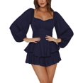 thumbnail image 1 of LYANER Women's Jumpsuit Lantern Long Sleeve Ruffle Layer Tie Mini Short Romper, 1 of 6