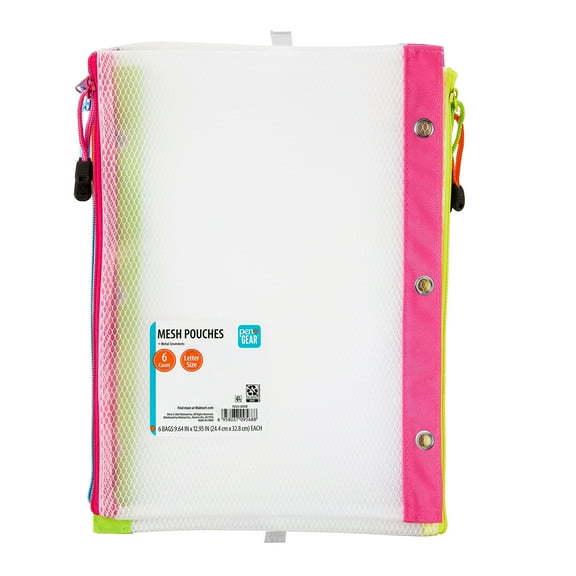 Pen+Gear Mesh Zipper Bags with Grommets, Multicolor, 6 Count File Organizers
