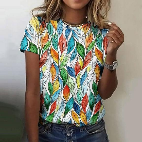 Odbmxy Tshirts Shirts for Women Summer Short Sleeve Women Plus Size Tops Print Casual Regular Workout Everyday Retro Tops,5XL