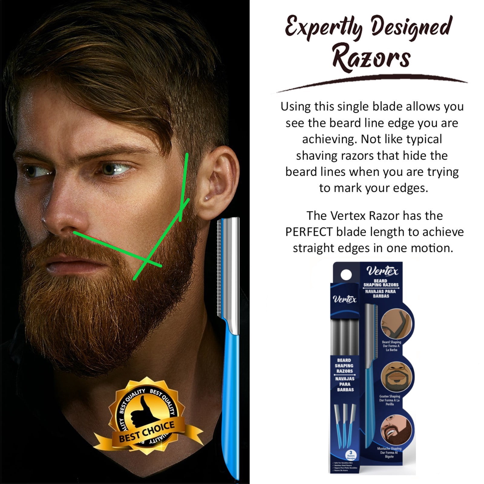 Beard Shaping Razor Mustache Straight Edge Razors Tool For Travel Bags Grooming Kit Trimmer For Men After Black Color Dye Balm Oil Wash Replacement Disposable Stainless Steel Shaving Blade Eyebrow