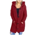 thumbnail image 2 of Lilgiuy Womens Long Sleeve Cable Knit Long Cardigan Open Front Button Hooded Sweater Outerwear Wine，4 2022 Fall Winter, 2 of 5