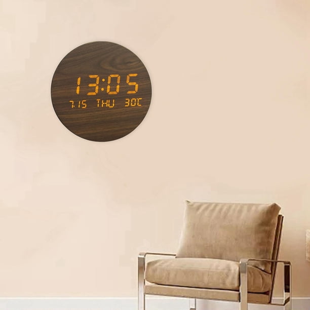 Reloj de pared digital de 7.5 "Temperatura Fecha 12/24 tiempo tiempo de tiempo de tiempo de Reloj de pared electrónico USB silencioso Reloj de escritorio para dormitorio Oficina Marrón Baoblaze reloj de pared digital
