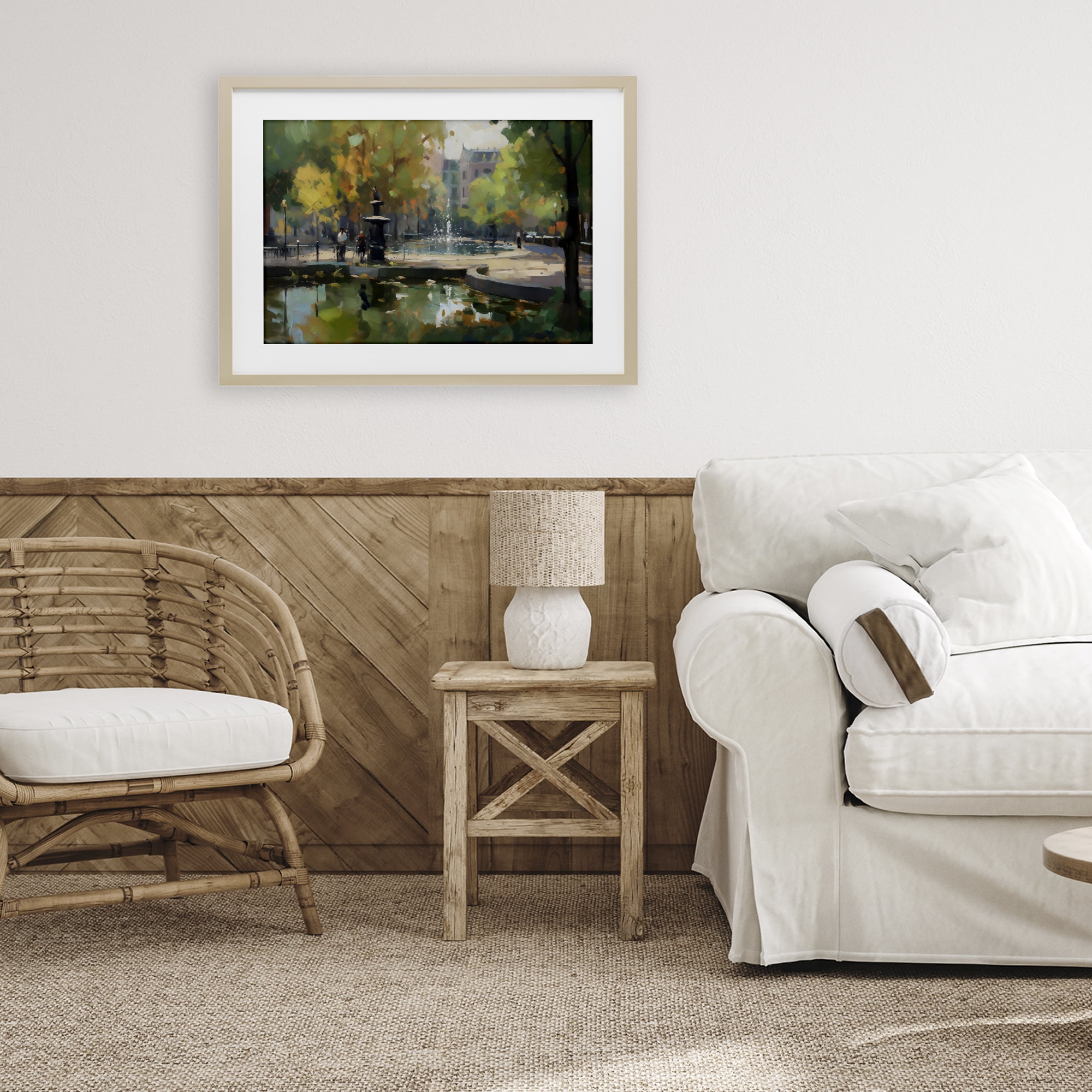 Stupell Industries Autumn Reflections at Park Fountain Birch Framed Print Under Glass, design by Creative Studio