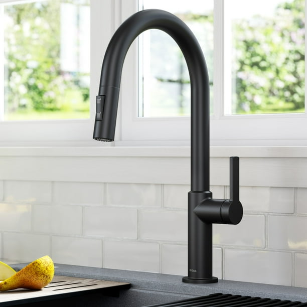 Kraus Oletto Single Handle Pull Down Kitchen Faucet In Matte Black 7308