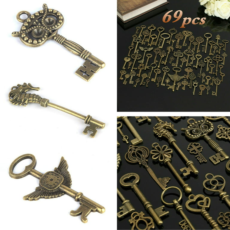Skeleton Keys Antiqued Bronze Key Charms Key Pendants Bronze Keys Crown  Keys Queen Keys 37mm 10 Pcs Old Fashioned Keys 