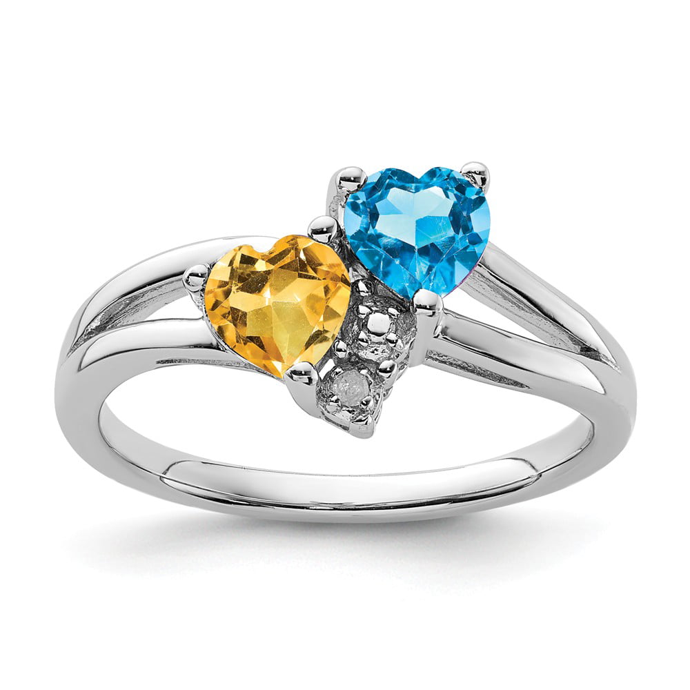 9x7mm Natural Yellow Citrine Ring With White Topaz in 925 Sterling Silver