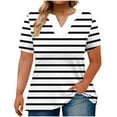 thumbnail image 6 of GERsome Womens Short Sleeve T-shirts V Neck Plus Size Striped Tops Summer Loose Fit Blouses, Sizes L-5XL, 6 of 6
