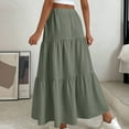 thumbnail image 5 of Women's Ruffle Tiered Maxi Skirt, Drawstring Elastic Waisted A-Line Solid Color Long Boho Skirts Aline Skirts for Women Green L, 5 of 6