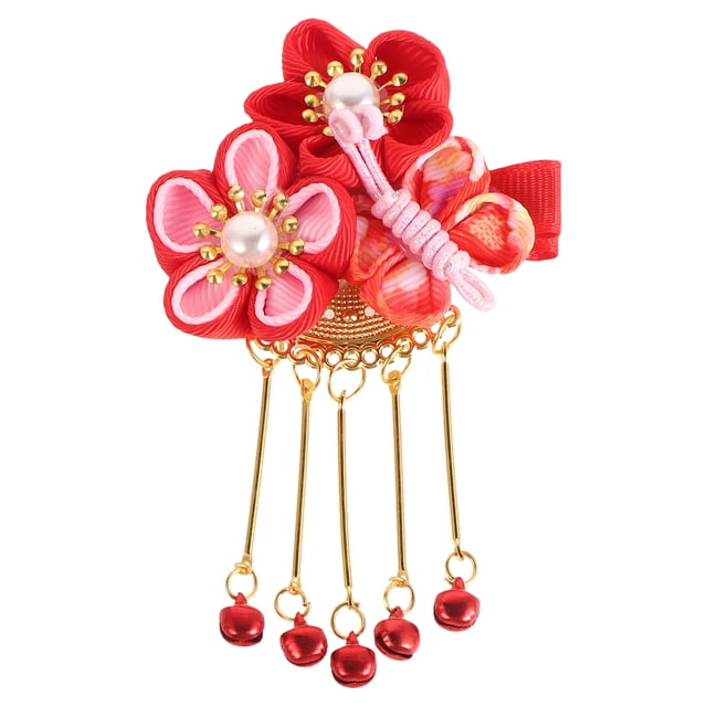 EeaseMX Pinza para el pelo estilo japonés con diseño de sakura, pasador con borla arcaica, accesorio para el cabello para niñas y mujeres (rojo)
