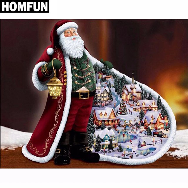 HOMFUN-pintura de diamante redondo/cuadrado completa, cuadro artesanal 5D de "Papá Noel", bordado 3D, punto de cruz, diamantes de imitación, decoración del hogar