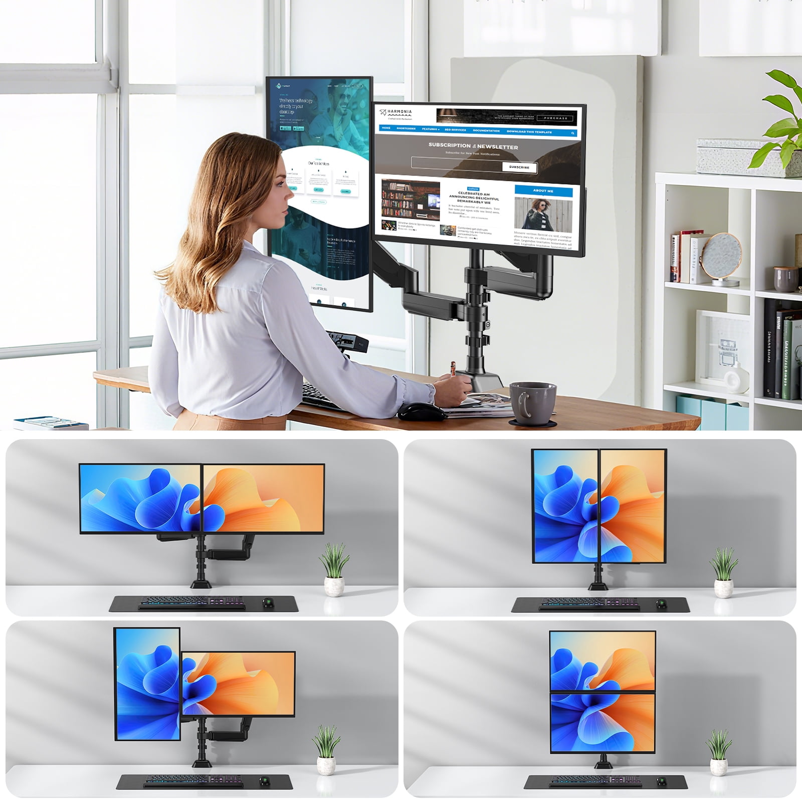 UPERFECT Dual Monitor Stand, Adjustable Desk Mount with Swivel VESA Bracket, Fits 13-32 Inch Screens, 4.4-19.8 lbs Loaded