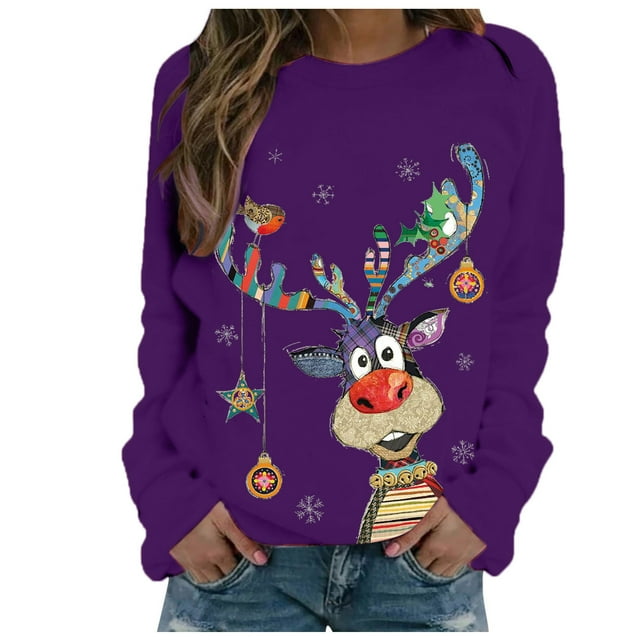Chandail de Noël pour Femmes Imprimé de Vacances chandail Mi-Long Fermeture Chaude Col Rond Cardigan Manches Longues Chandail de Noël Capuche Veste de Mode