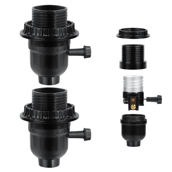 UKLL-E26 Light Socket, Threaded Lamp Socket with Switch On/Off Medium Base Lamp Socket Replacement Parts with Lamp Shade Ring for Table Lamp, Floor Lamp, DIY Lamp Repair, 2 Set