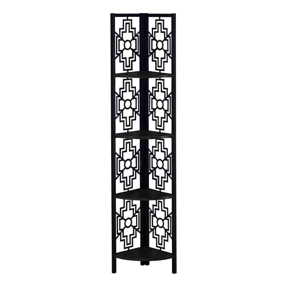 Monarch Specialties Bookshelf, Etagere, Corner, 4 Tier, 62"H, Office, Bedroom, Black Laminate