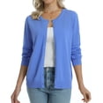 thumbnail image 3 of QUALFORT Women’s 100% Cotton Lightweight Button-Front Cardigan Sweater，crew neck Long Sleeve Knit, 3 of 7