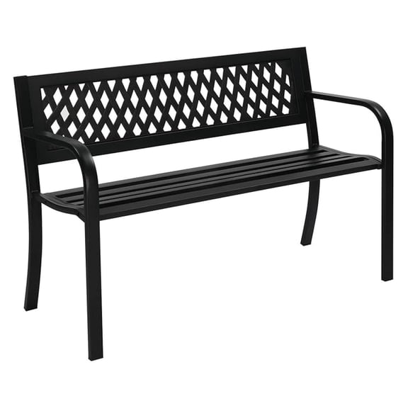 REKHH Outdoor Bench, 47" Metal Garden Bench Patio Park Furniture with Plastic Backrest Powder-Coated Chair Yard Entryway Deck Porch Black