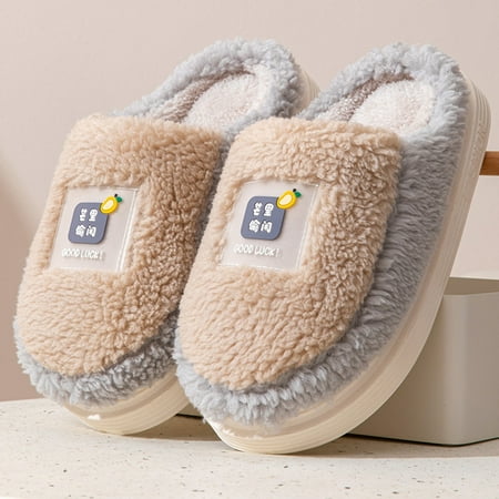 

Cathalem Christmas Slippers for Men 2022 New Couple Men s Korean Style Plush Can Wear Indoors And Outdoors Thick Bottom Non Slip Shoes B 8.5