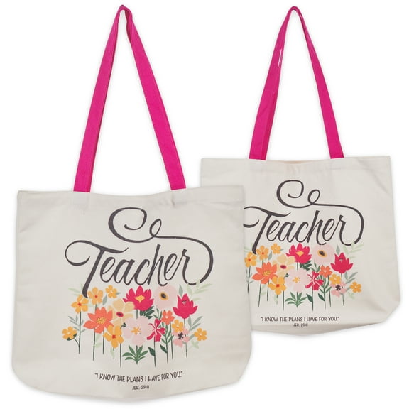 Christian Art Gifts Inspirational Scripture Tote Bag for Teachers: I Know the Plans Encouraging Bible Verse for Women, School & Teaching Supplies, Canvas Accessory, Pink & Orange Floral, 16.5" x 12.8"