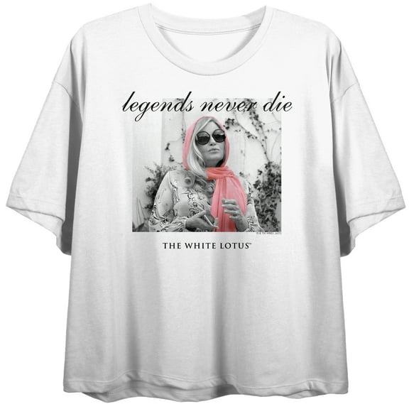 White Lotus Tanya McQuoid Legends Never Die Crew Neck Short Sleeve Women's White Crop Top-XS