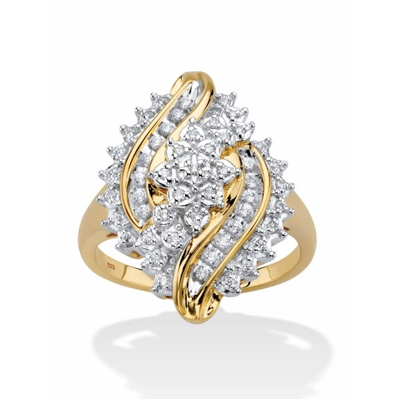 PalmBeach Jewelry Round Diamond Cluster Bypass Ring 1/3 TCW in 18k Gold-plated Sterling Silver