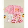 thumbnail image 3 of RUINIXCW Toddler Baby Girls Halloween Outfit Infant Baby Girls Fall Winter Clothes Cute Ghost Pumpkin Print Ruffled Long Sleeve Sweatshirt Top with Flare Pants Bell Bottom Set, 3 of 9
