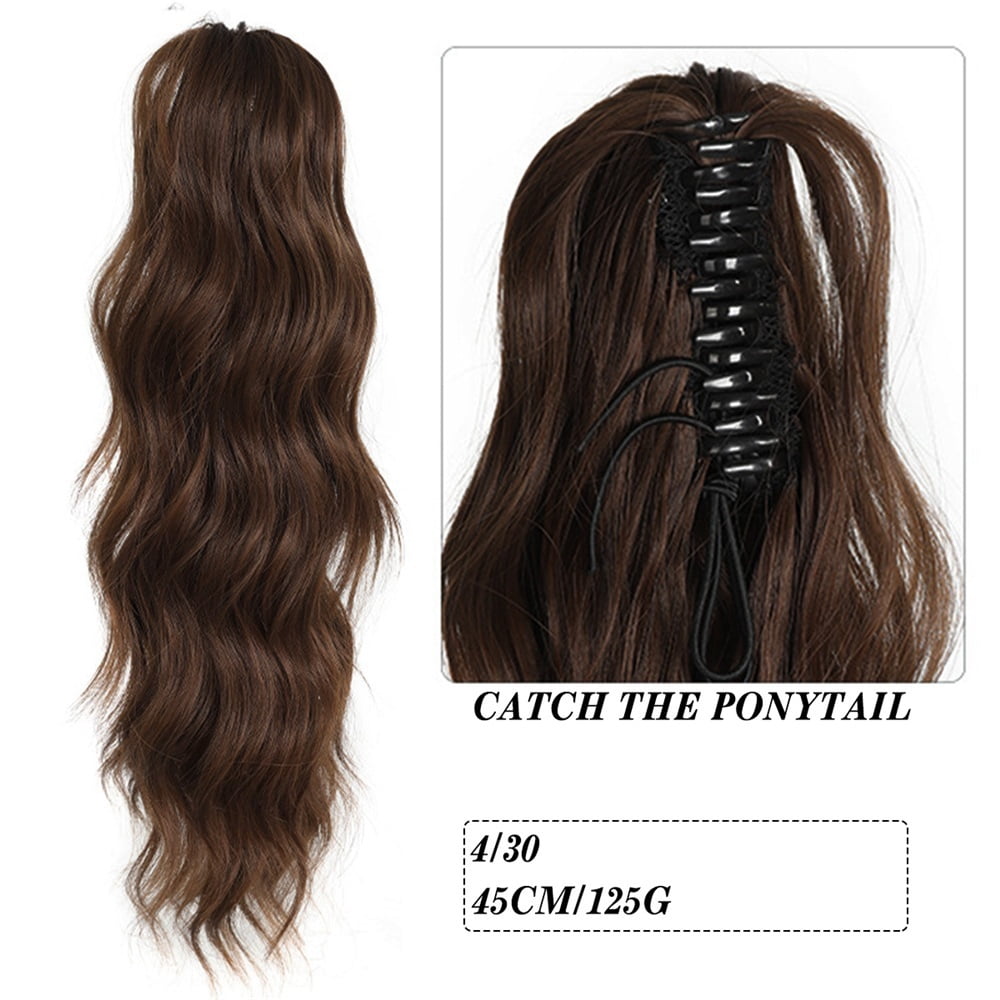 Long Wavy Curly Ponytail Hair Extension 18" Synthetic Claw Clip Ponytail Fake Hair Piece
