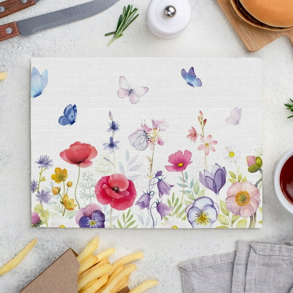 Place Mats Set,Decorative Table Place Mats For For In Door Dinning,Heat Insulation Stain Resistant Table Mats(Flower)