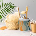 thumbnail image 5 of Ambesonne Vintage Soap Dispenser & Toothbrush Holder Set, Retro Vibrant Stripes, 2 Pcs, Petrol Blue and Marigold, 5 of 6