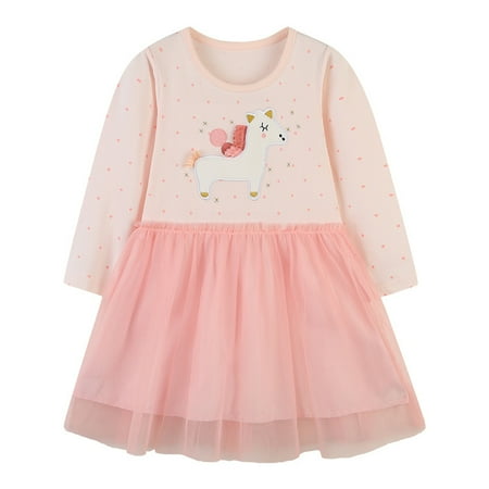 

Little Pegasus mesh girls dress cartoon embroidered lace children s princess dress 2T