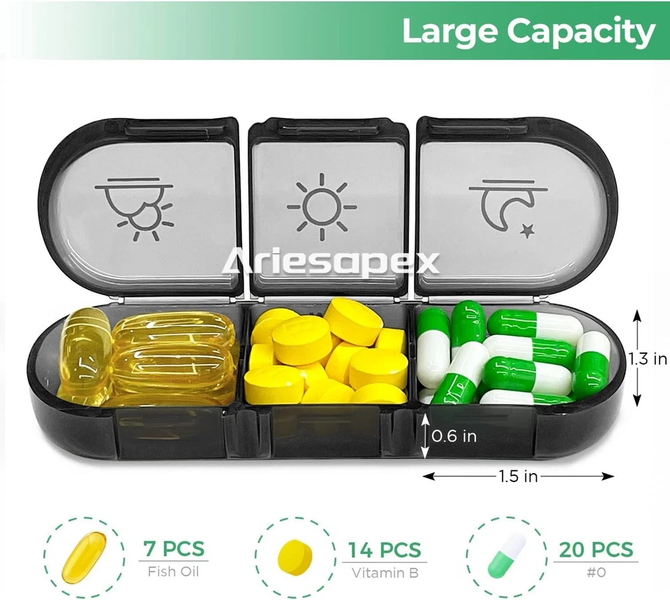 Weekly Pill Organizer 3 Times Portable Travel Pill Box 7 Day W/Case For Vitamins