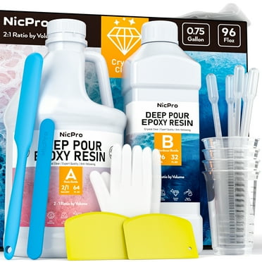 Nicpro 0.75 Gallon Deep Pour Epoxy Resin Kit, 2 to 4 Inch Depth Crystal Clear & High Gloss, Bubble Free Epoxy Resin, Self Level 2:1