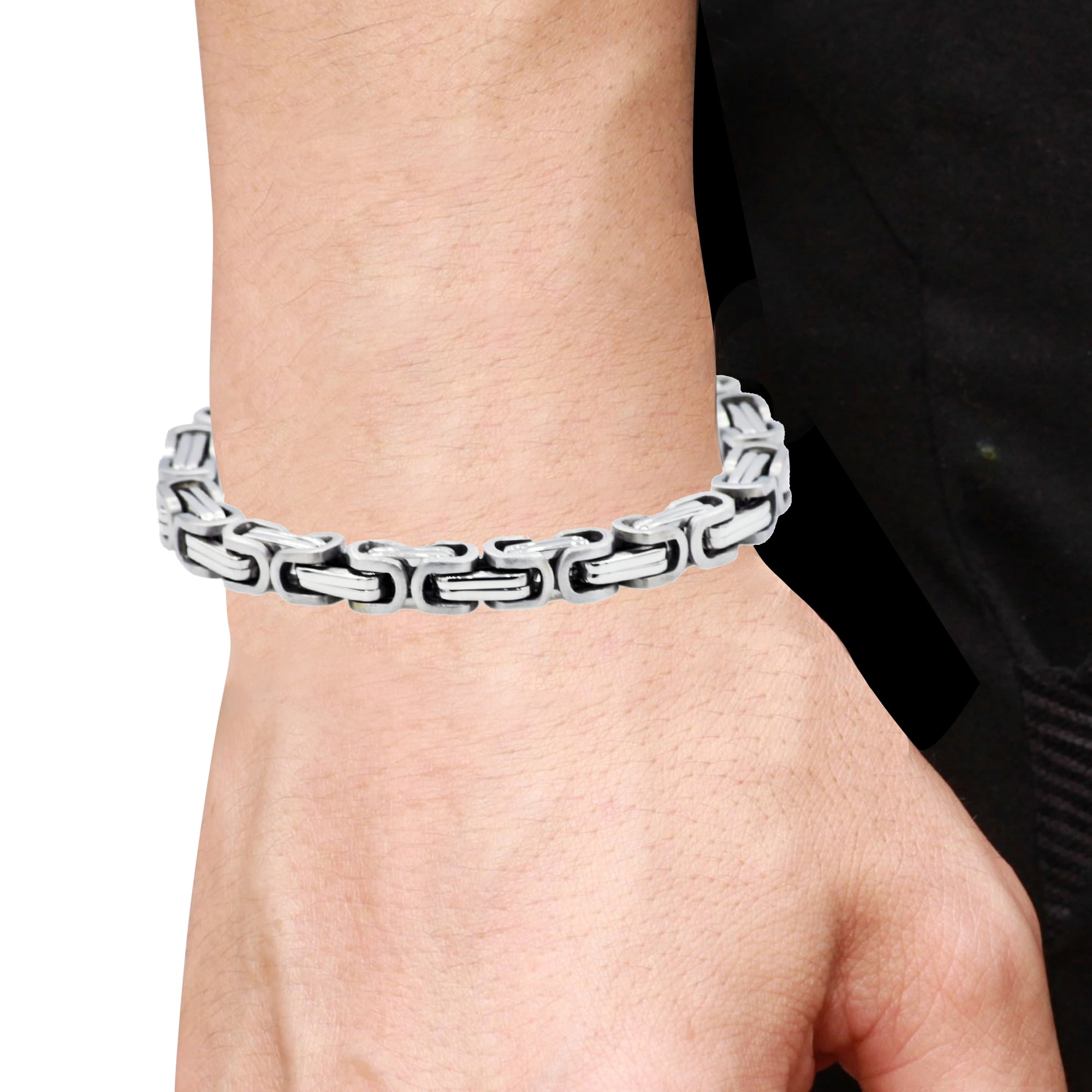 Mens Stainless Steel Byzantine Link Chain Bracelet