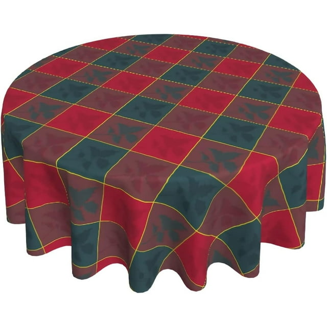 Nappe Ronde à Carreaux de Noël Rouge et Verte 60 Pouces Tissu Imprimé Lavable Polyester pour Maison Cuisine Fête Extérieure