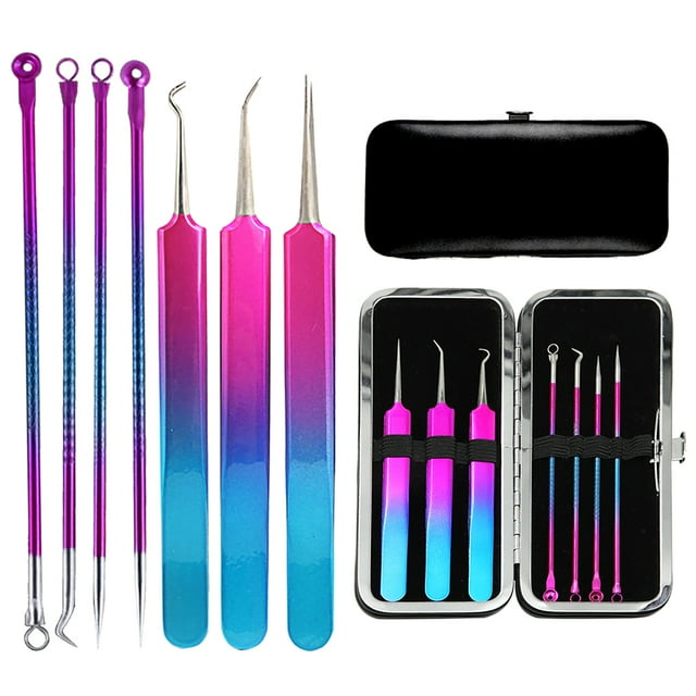 7PCS Acne Tool Kit Steel Blackhead Tweezers Kit Comedone Extractor Kit with Case
