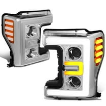 DNA Motoring For 17-19 Ford F250 F350 Super Duty Chrome Amber LED DRL Dual Projector Headlight lamps Pair