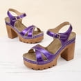 thumbnail image 5 of Viluyesy Womens Block Heels Sandals, Shiny Faux Leather Open Toe Ankle Strap Summer Platform Shoes Purple US6.5, 5 of 9