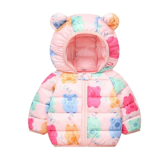 Jacket Coats For Baby Boys Girls Printed Lightweight Padded Jacket Zipper Warm Windproof Outwear Cute Bear Ears Down Clothes With Pockets Fall And Winter Outerwear