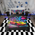 thumbnail image 1 of Erosebridal Graffiti Racing Car Bed in a Bag Queen size, Splash Race Car Bed Set, Reversible 7-Piece, 1 of 5